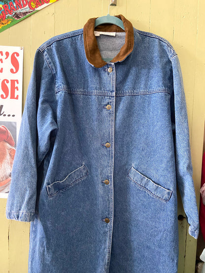 Vintage 90s Christopher & Banks Long Denim Western Duster Jacket *Size Large - Deer Creek Mercantile