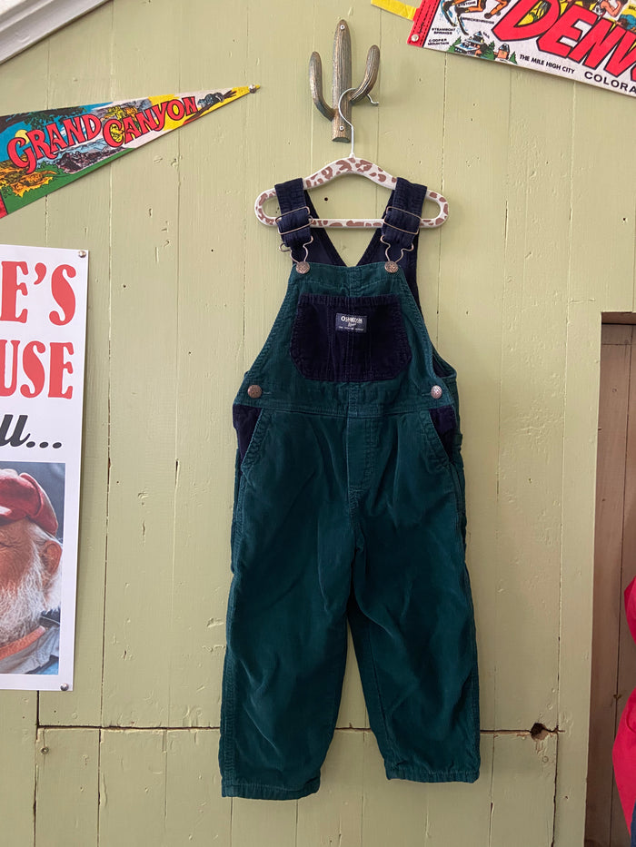 Pre-Loved Youth Oshkosh Corduroy Green/Navy Overalls *3T - Deer Creek Mercantile