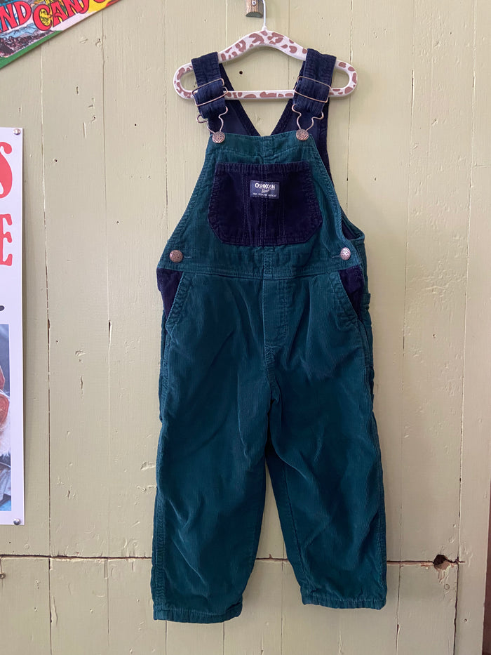 Pre-Loved Youth Oshkosh Corduroy Green/Navy Overalls *3T - Deer Creek Mercantile
