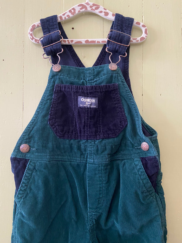 Pre-Loved Youth Oshkosh Corduroy Green/Navy Overalls *3T - Deer Creek Mercantile