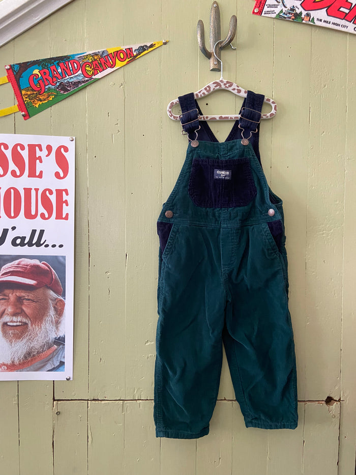 Pre-Loved Youth Oshkosh Corduroy Green/Navy Overalls *3T - Deer Creek Mercantile