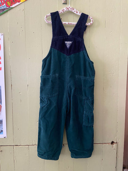 Pre-Loved Youth Oshkosh Corduroy Green/Navy Overalls *3T - Deer Creek Mercantile