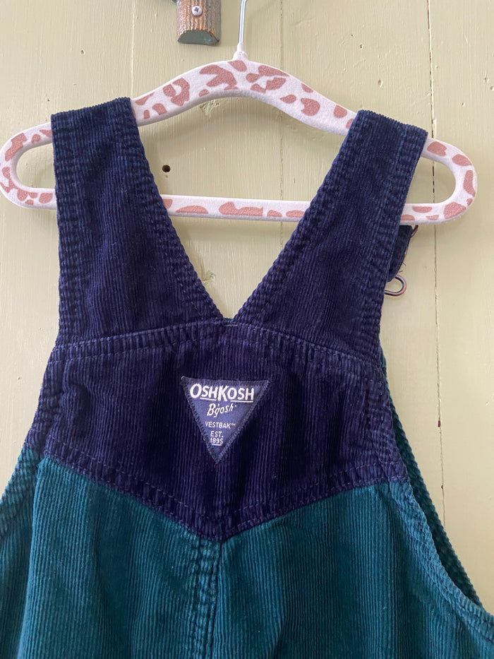 Pre-Loved Youth Oshkosh Corduroy Green/Navy Overalls *3T - Deer Creek Mercantile
