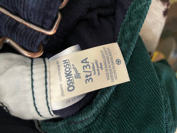 Pre-Loved Youth Oshkosh Corduroy Green/Navy Overalls *3T - Deer Creek Mercantile