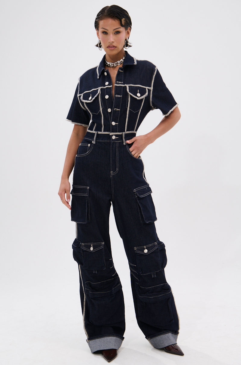 ALEXANDRA DENIM CARGO JUMPSUIT