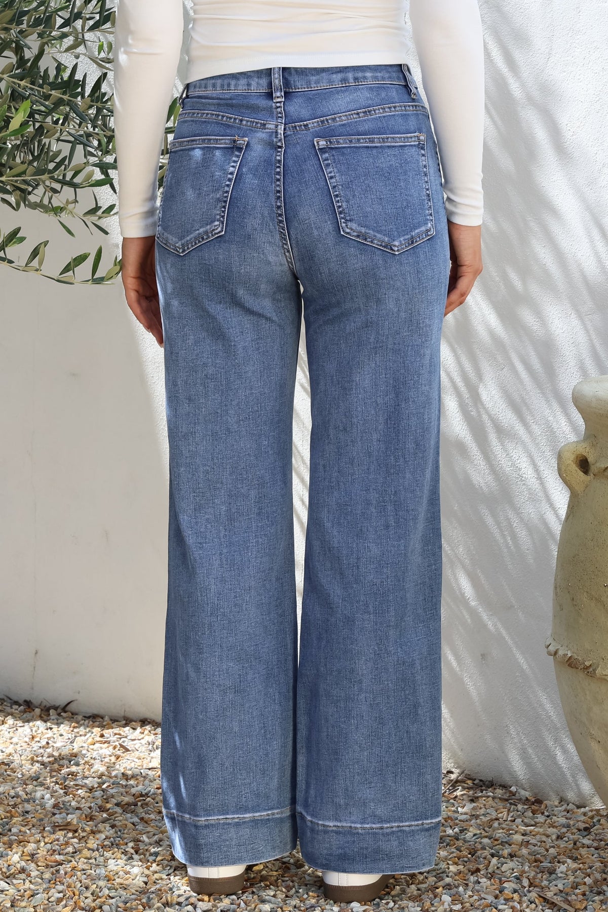 Jesse Jeans - High Waisted Wide Leg Jeans in Medium Wash Denim