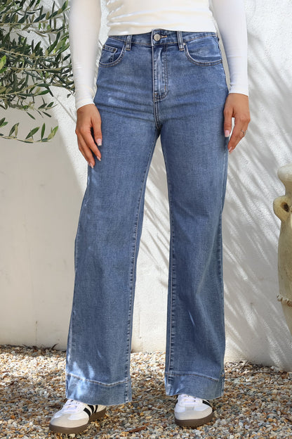 Jesse Jeans - High Waisted Wide Leg Jeans in Medium Wash Denim