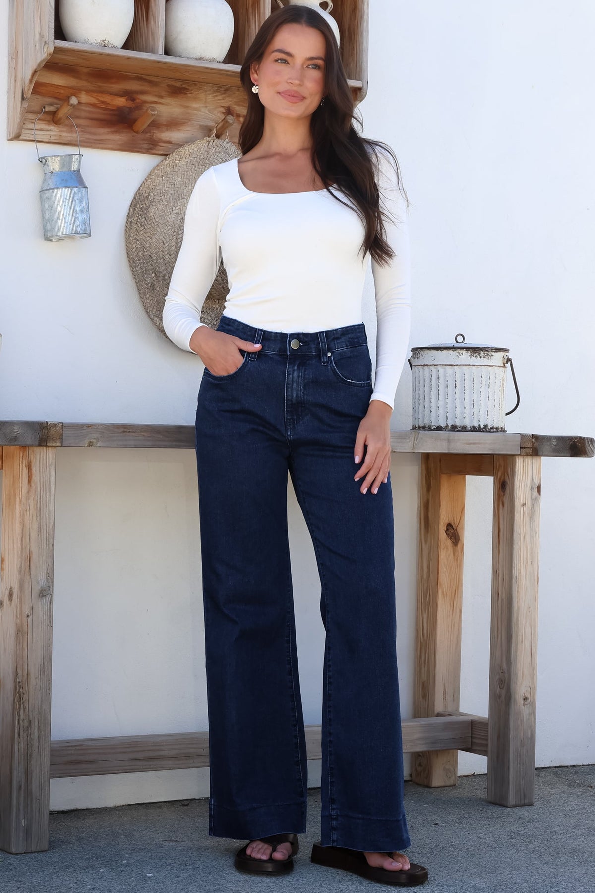 Jesse Jeans - High Waisted Wide Leg Jeans in Dark Denim