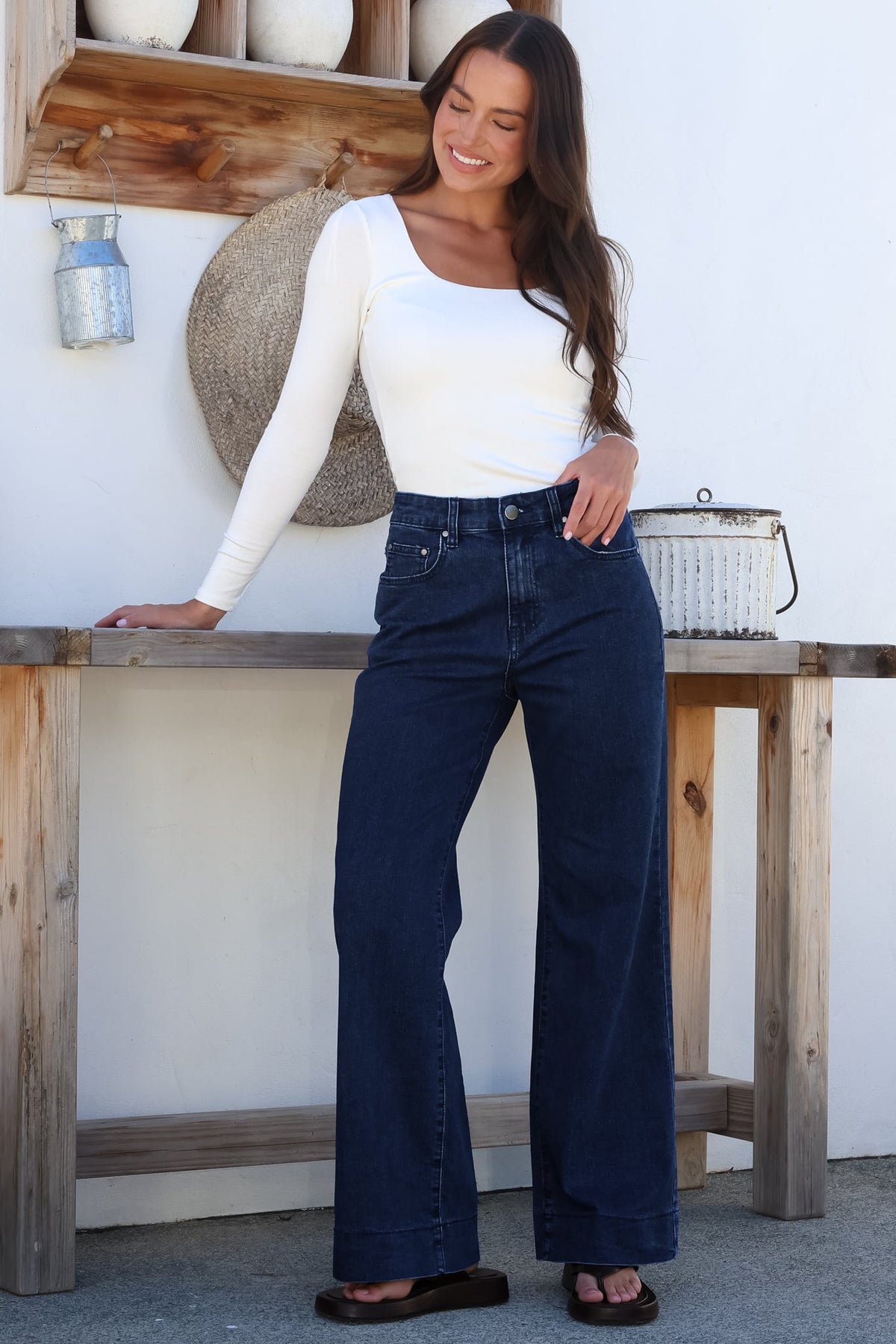 Jesse Jeans - High Waisted Wide Leg Jeans in Dark Denim