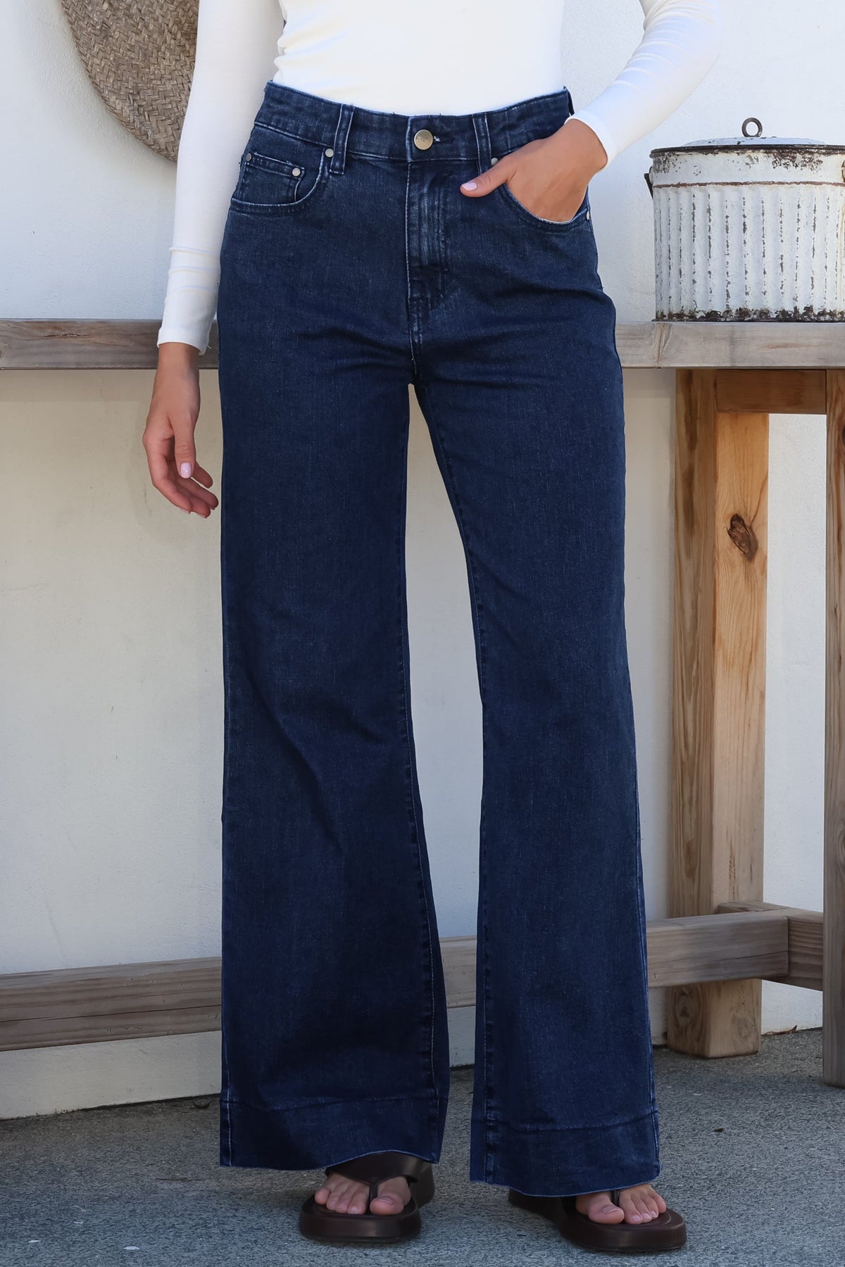 Jesse Jeans - High Waisted Wide Leg Jeans in Dark Denim