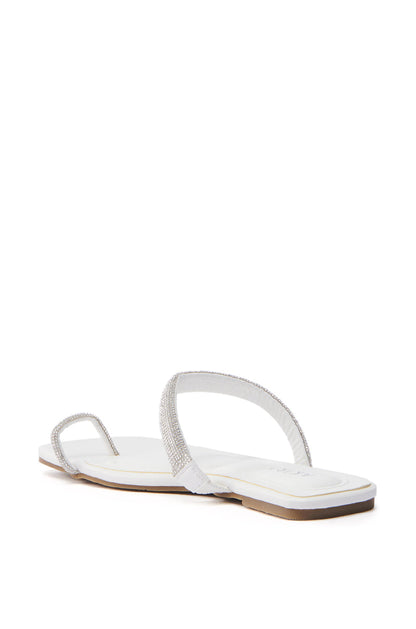 AKIRA LAVEDA WHITE EMBELLISHED FLAT SANDAL