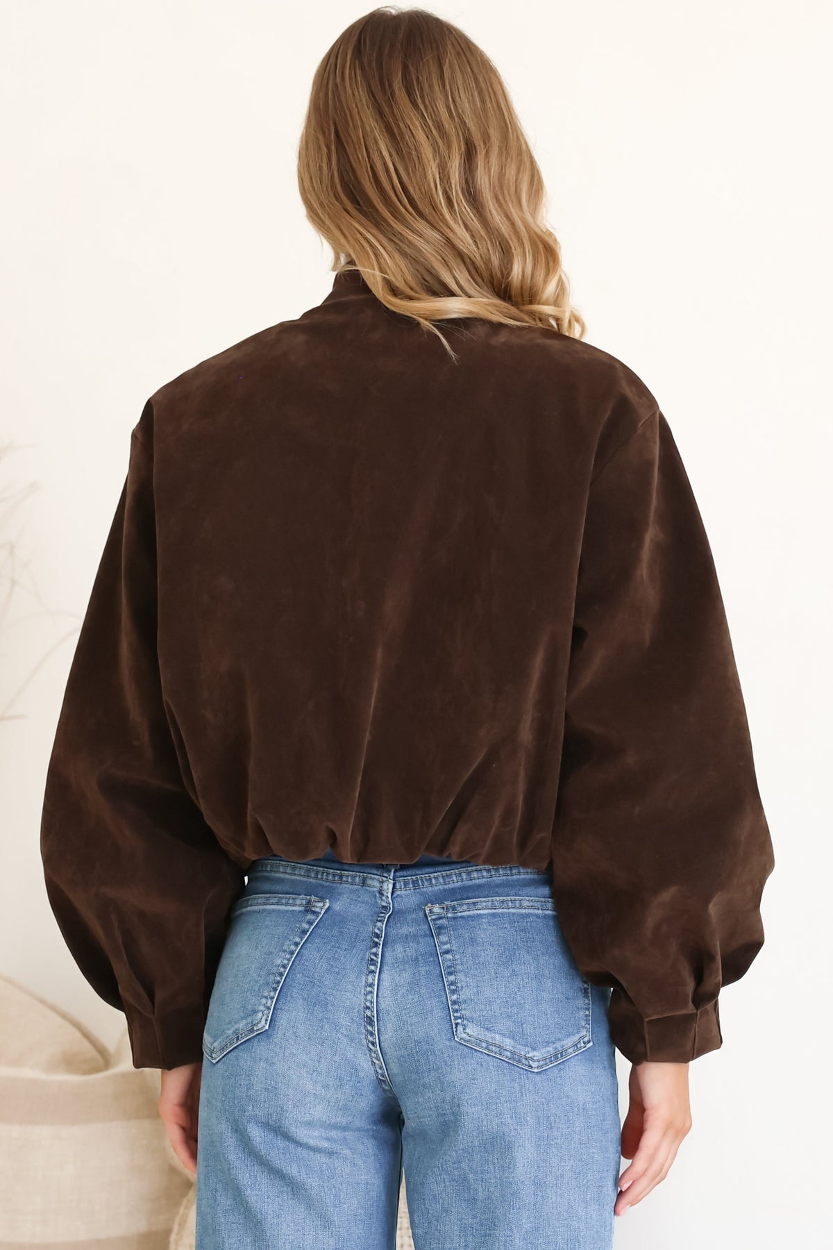 Lowry Jacket - Faux Suede Bomber Jacket with Pockets in Brown