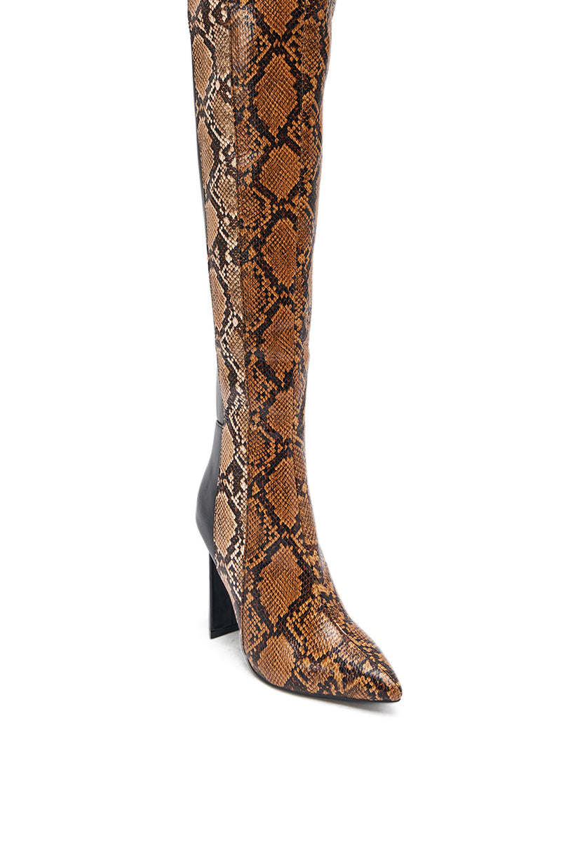 AKIRA GOLD NOAMI MULTI SNAKE PRINT CHUNKY HEEL BOOT
