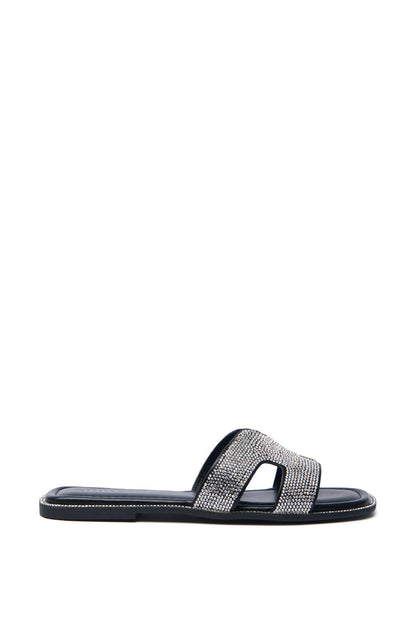 AKIRA PRINCESS PEACHY BLACK SLIP ON EMBELLISHED SANDAL