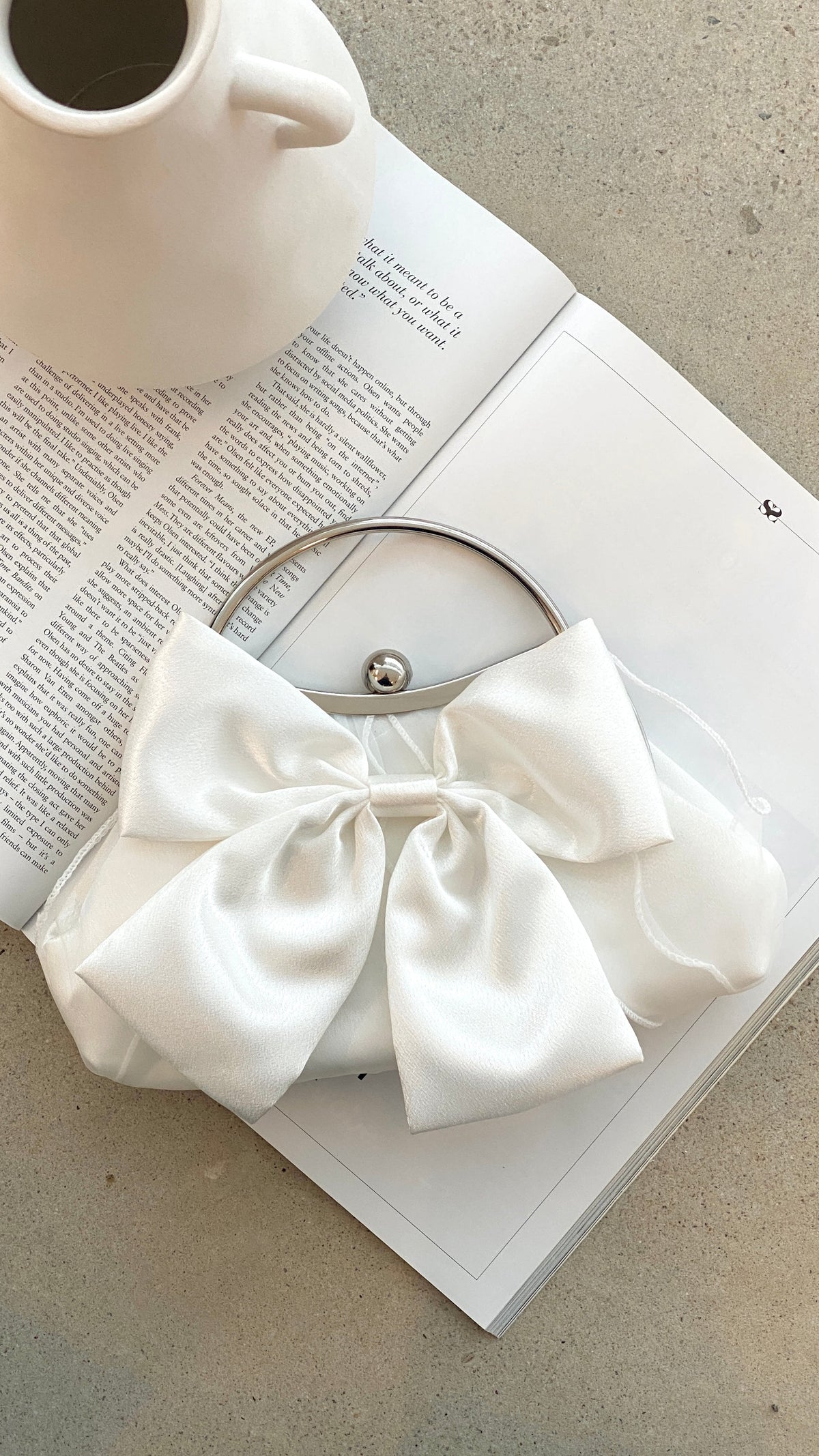 Satin Bow Clutch - White