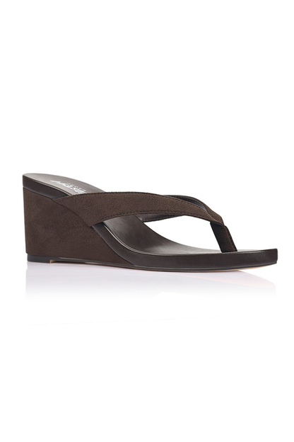 Polly Thong Wedges - Chocolate Brown Micro