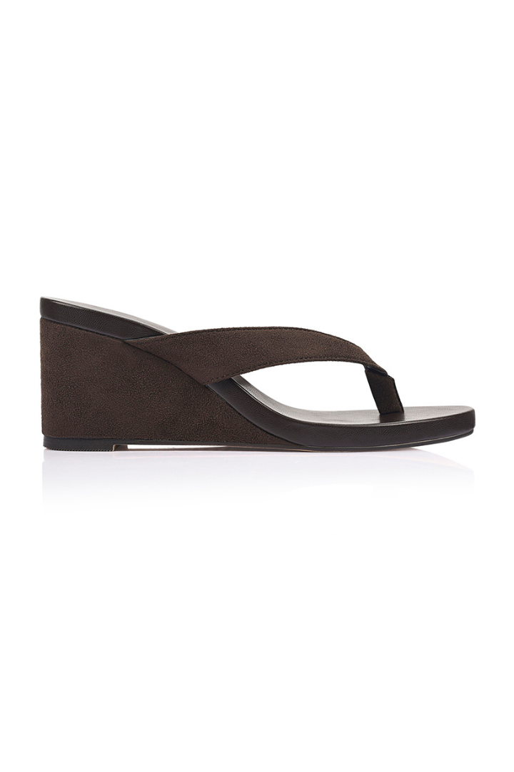 Polly Thong Wedges - Chocolate Brown Micro