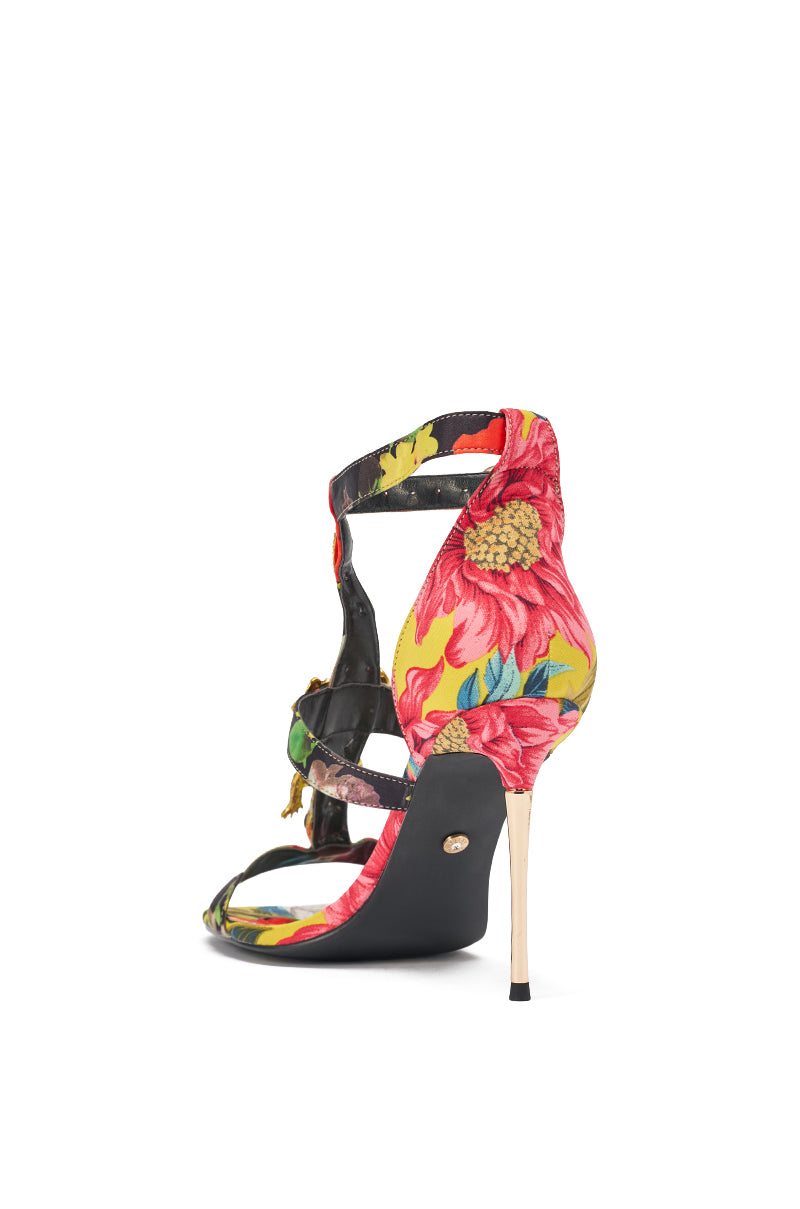 AKIRA GOLD REPTILIAN MULTISATIN STRAP STILETTO SANDAL