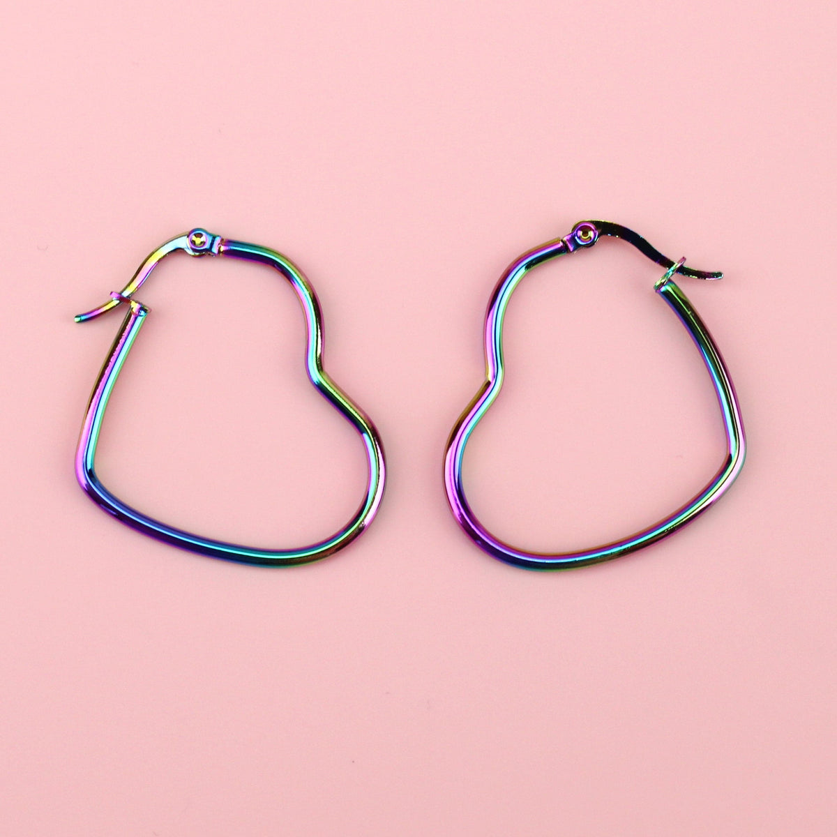 Rainbow Heart Hoop Earrings