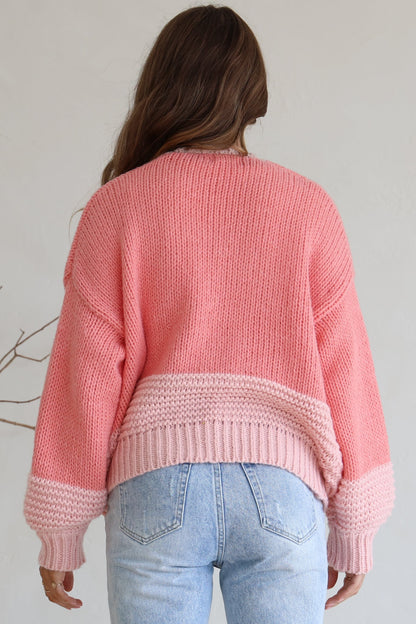 Rosie Cardigan - Cropped Colour Block Cardigan in Pink