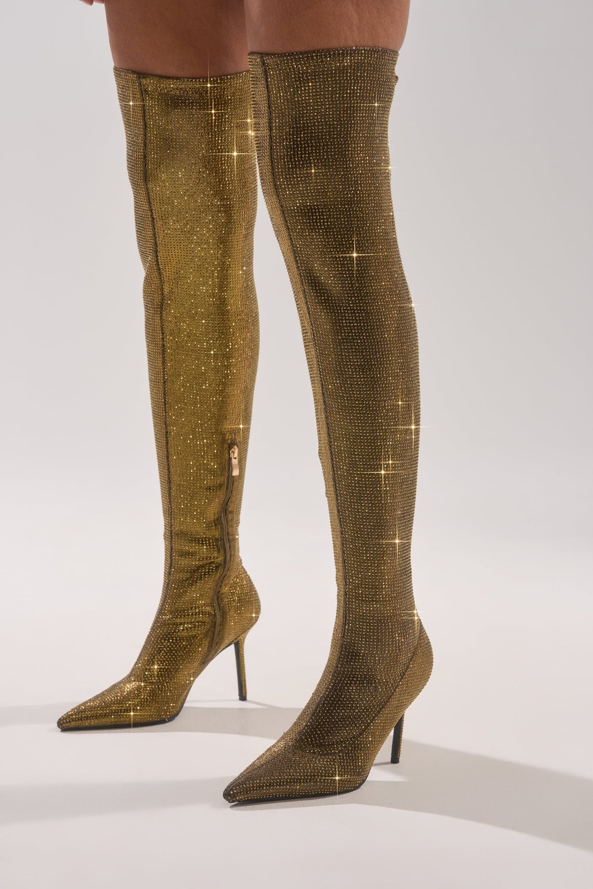 AKIRA GOLD SELMA GOLD SPARKLE OVER THE KNEE BOOT