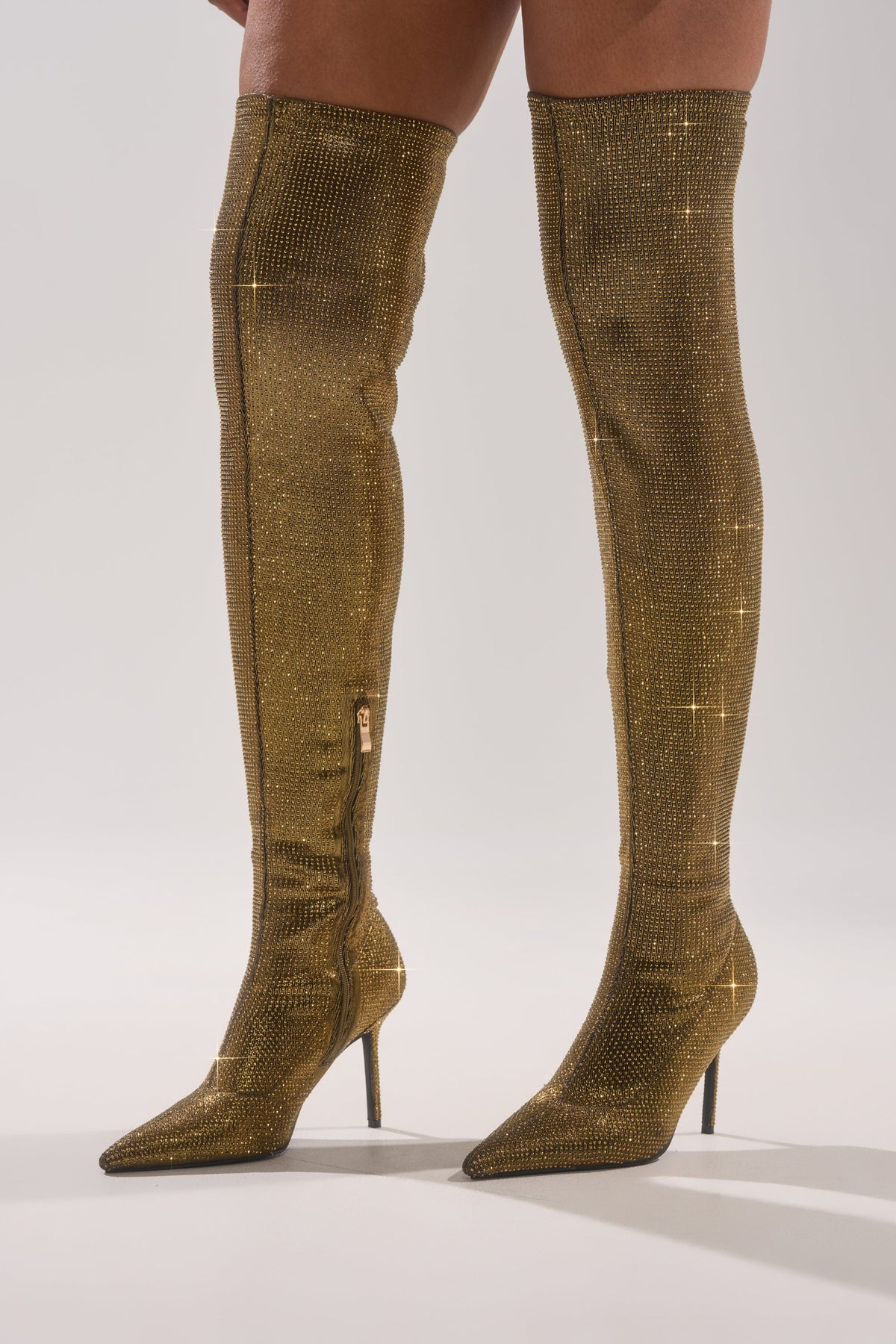 AKIRA GOLD SELMA GOLD SPARKLE OVER THE KNEE BOOT