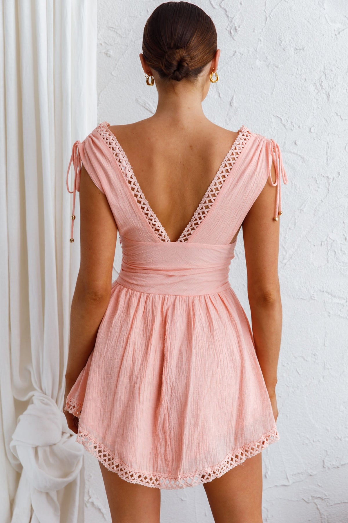 Palais Waistband Mini Dress Peach