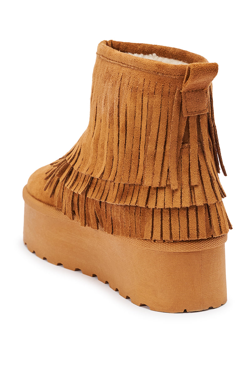 AKIRA BROWN FAUX SUEDE FRINGE BOOTIE
