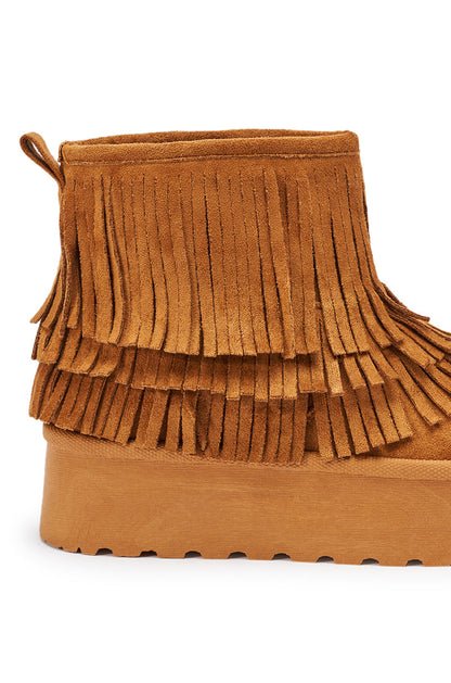 AKIRA BROWN FAUX SUEDE FRINGE BOOTIE
