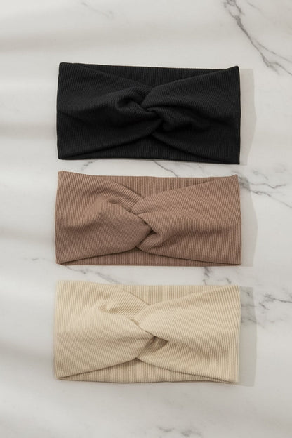 Wells Headband 3 Pack - Twist Knot Detail in Neutral Multi