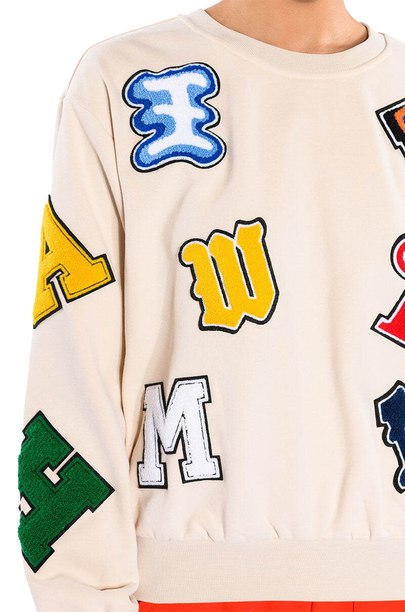 ABCDEFU PATCHWORK CREW NECK PULL OVER