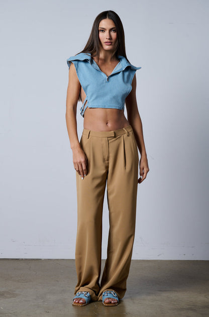 ABOUT MY CASH STRAIGHT LEG WOVEN TROUSER IN BEIGE
