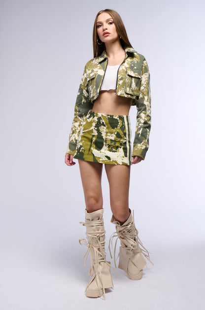 ABSTRACT CAMO MINI SKIRT