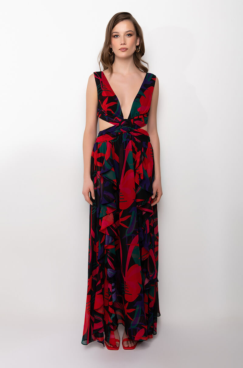 ADORE HALTER TOP PRINTED MAKI DRESS