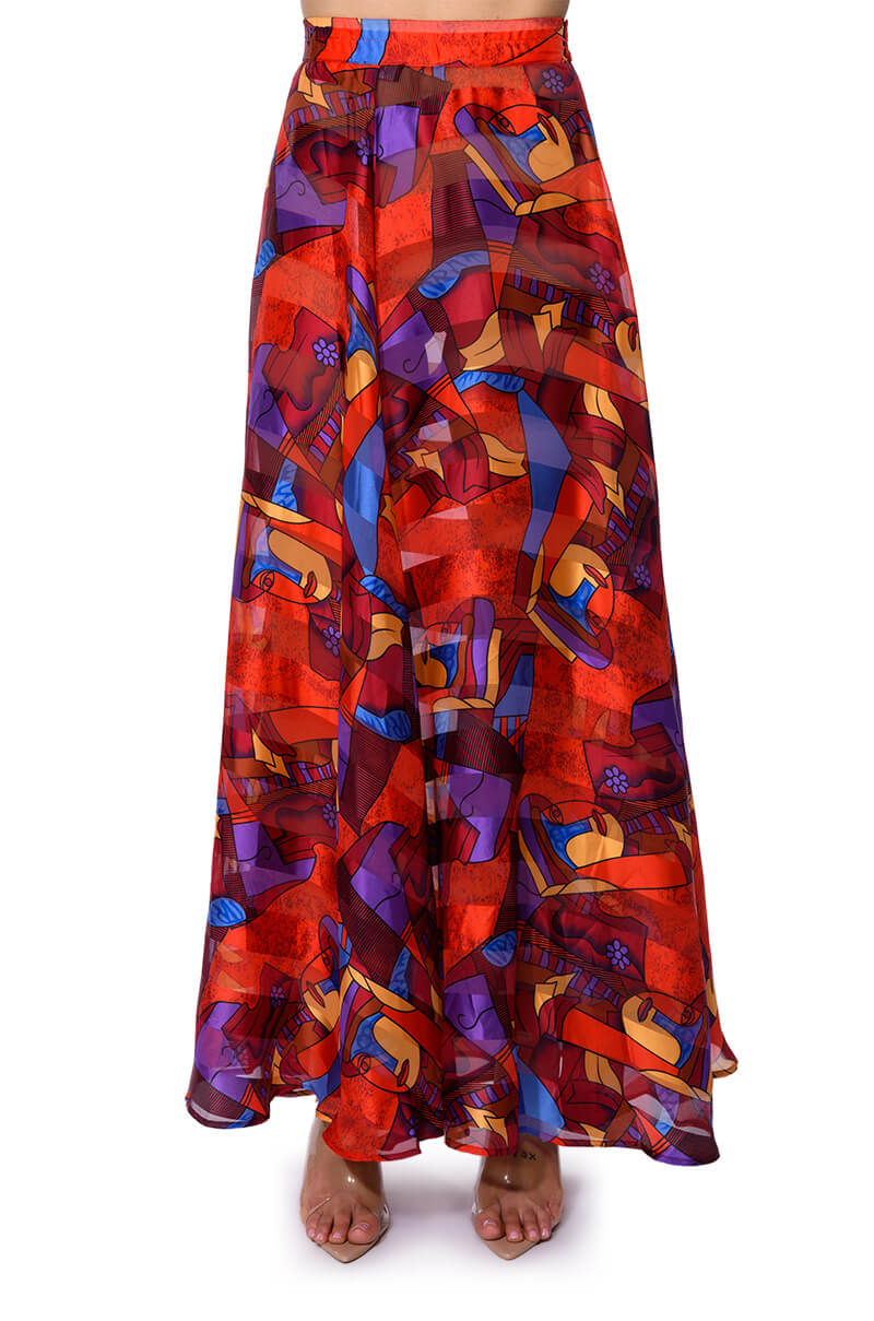 AESTHETIC SCARF PRINT MAXI SKIRT