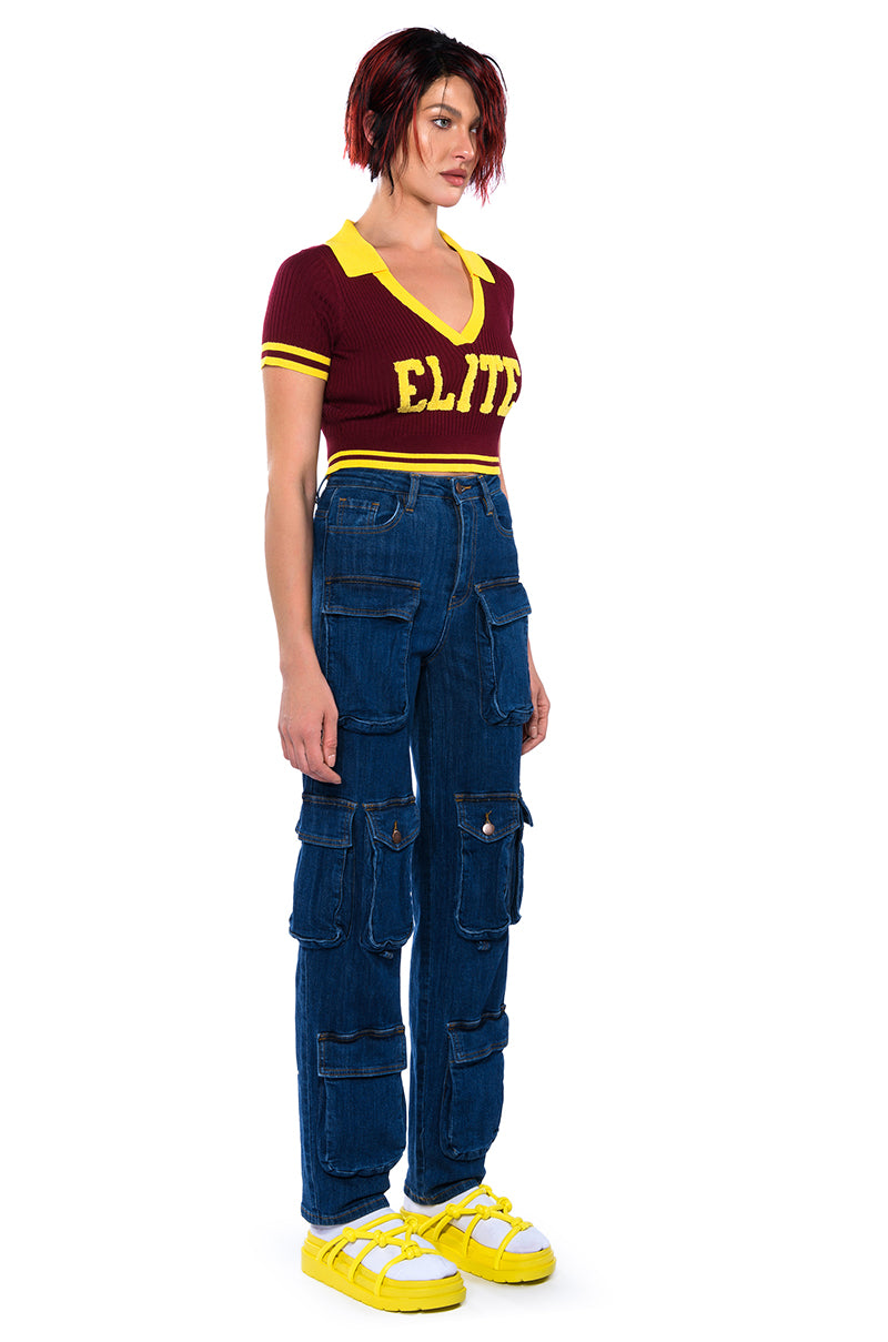 AGGIE HIGH RISE DENIM CARGO PANTS