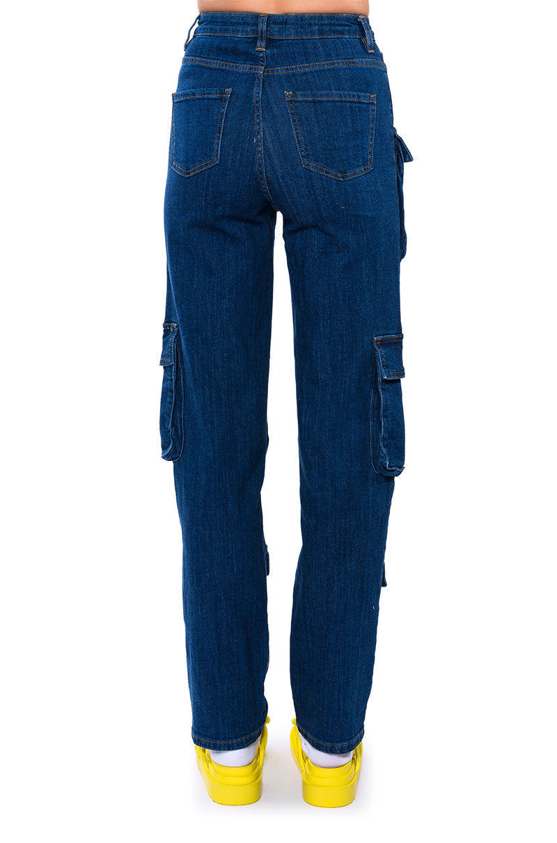 AGGIE HIGH RISE DENIM CARGO PANTS