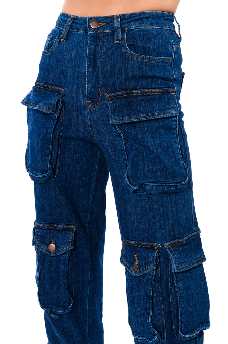 AGGIE HIGH RISE DENIM CARGO PANTS