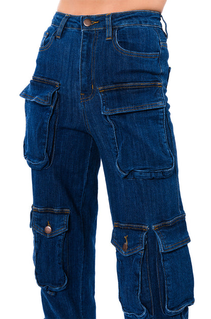 AGGIE HIGH RISE DENIM CARGO PANTS