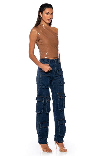 AGGIE HIGH RISE DENIM CARGO PANTS