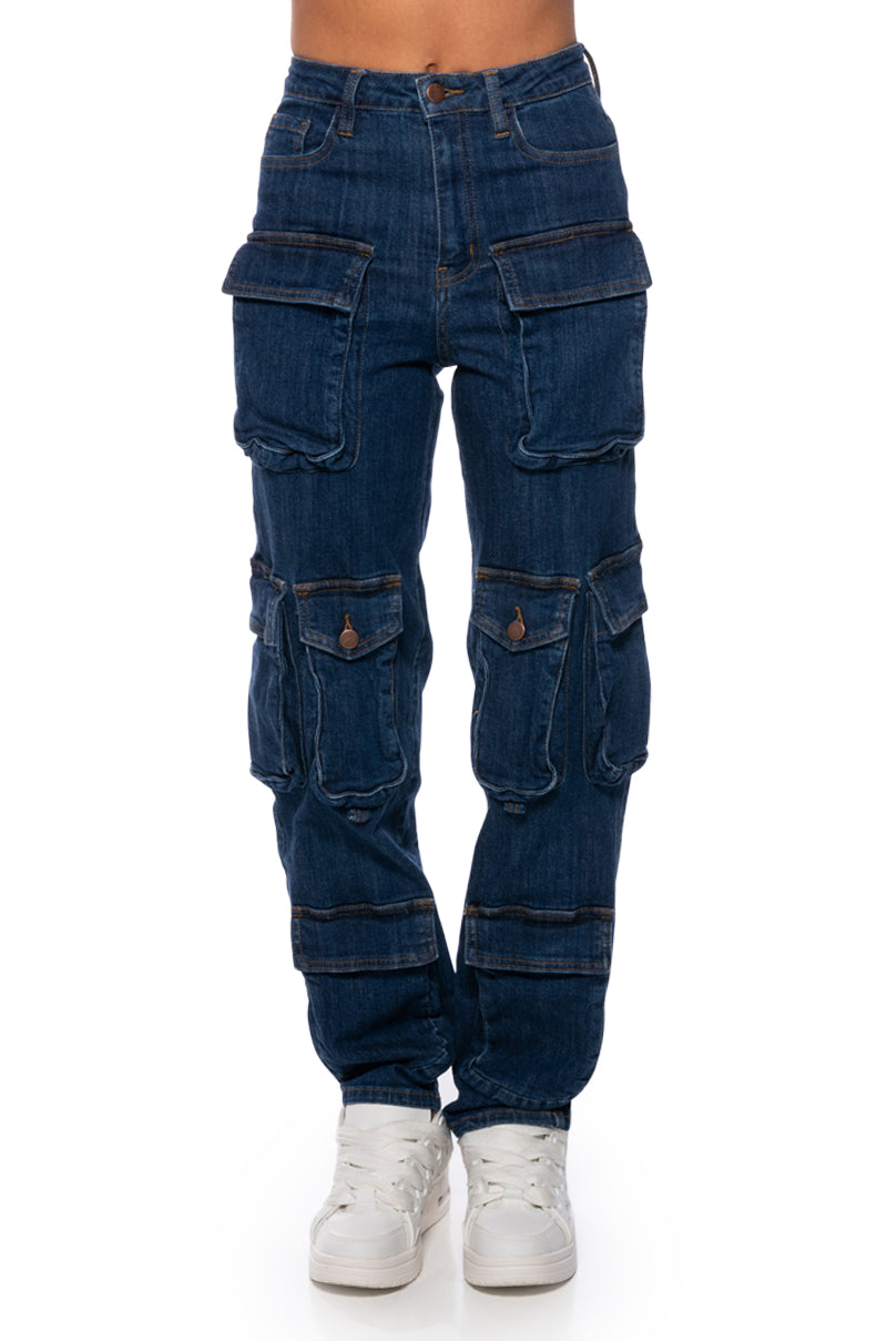 AGGIE HIGH RISE DENIM CARGO PANTS