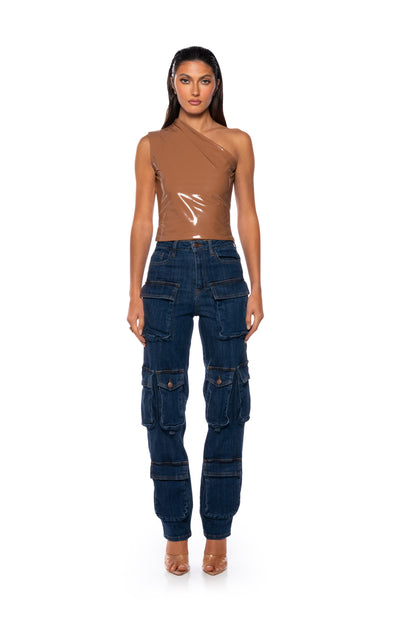 AGGIE HIGH RISE DENIM CARGO PANTS