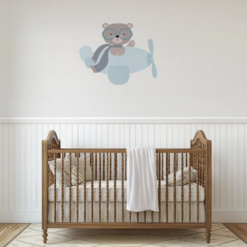 Kids Wall Decals Transportation Airplane Blue Cute Bear, Kids Wall Stickers, Childrens Wall Decals, Peel and Stick Wall Decals, Removable Wall Decals, Wall Decal for Kids Room, Nursery Wall Decals, Kids Room Wall Decor, Wall Stickers for Kids, Vinyl Wall Decals | Pippa + June
