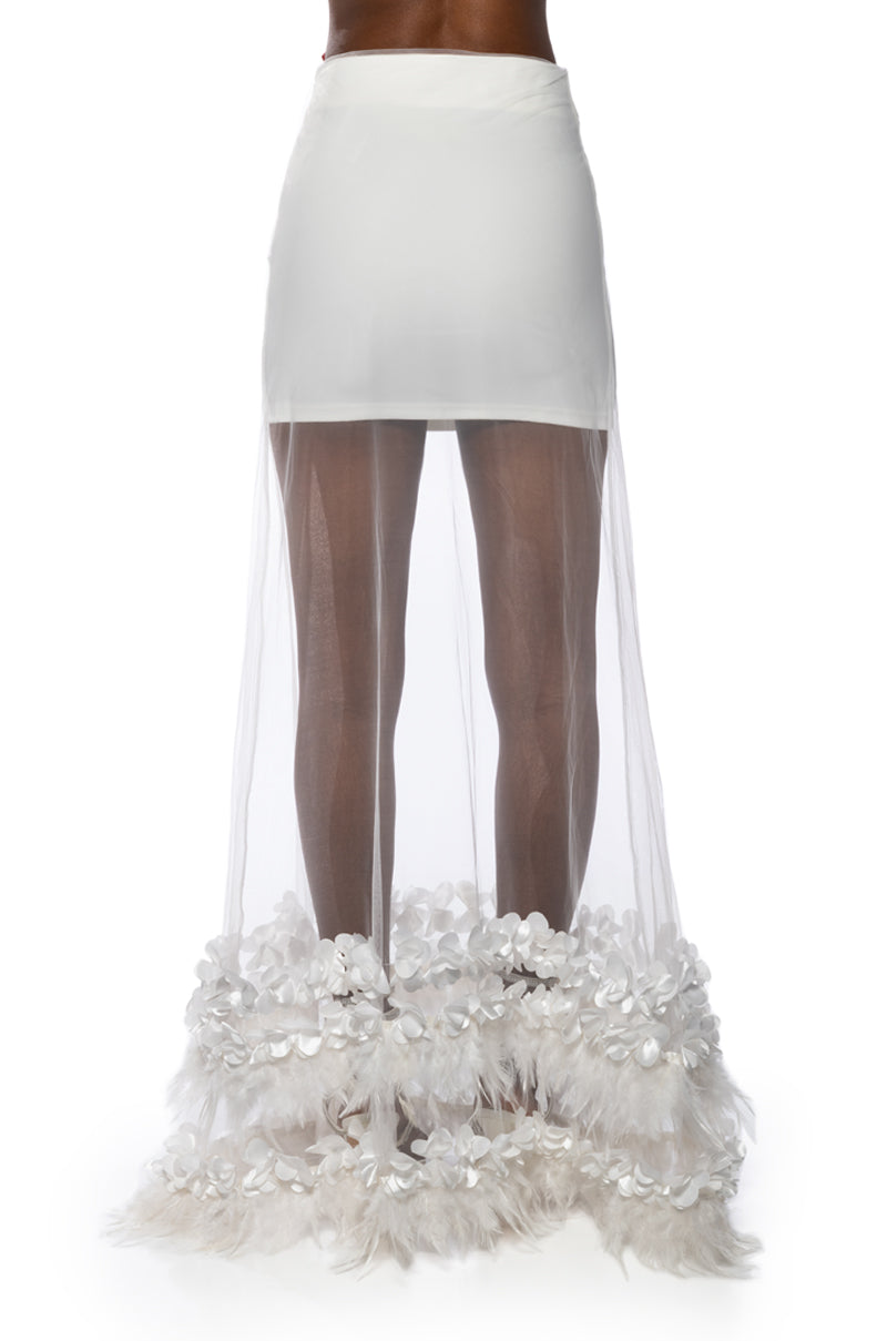 ALICE FEATHER DETAIL MAXI SKIRT