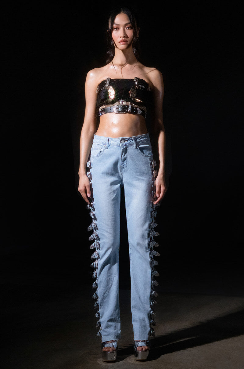 ALL ABOUT BUCKLES WIDE LEG JEANS