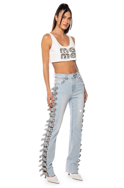 ALL ABOUT BUCKLES WIDE LEG JEANS