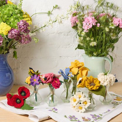 Adorable baby sunflower and bee felt bouquet in a mini vase—bright, handmade home accent full of charm and sunshine.