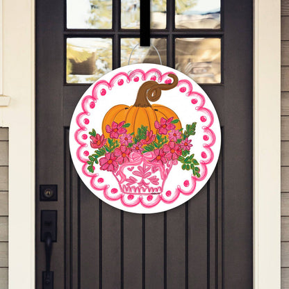 Baxter & Me - Pretty Pink Scallop Pumpkin Door Hanger