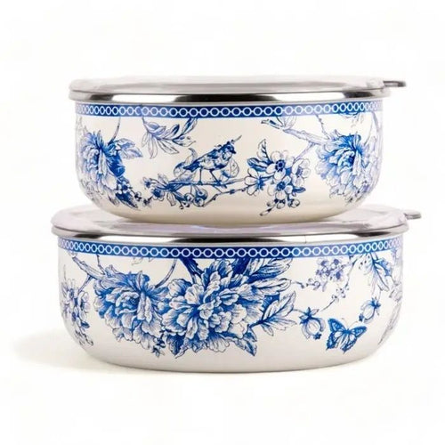 Bird of Paradise Enamel Stackable Storage Bowls Set of 2 - Potpourri Gift Shop