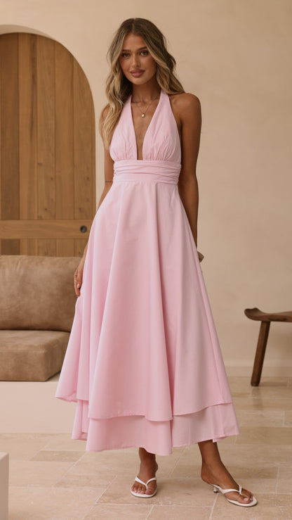Kathy Halter Neck Maxi Dress - Light Pink